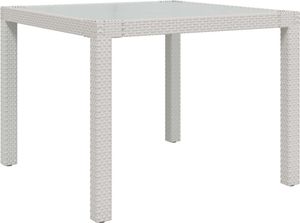 vidaXL Stół ogrodowy, 90x90x75 cm, szkło i rattan PE, biały 2