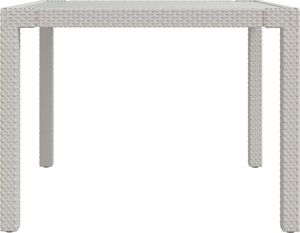 vidaXL Stół ogrodowy, 90x90x75 cm, szkło i rattan PE, biały 3