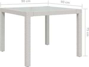 vidaXL Stół ogrodowy, 90x90x75 cm, szkło i rattan PE, biały 6