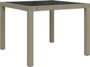 vidaXL Stół ogrodowy, 90x90x75 cm, szkło i rattan PE, beżowy 2