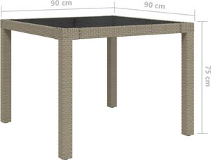 vidaXL Stół ogrodowy, 90x90x75 cm, szkło i rattan PE, beżowy 6