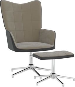 vidaXL Fotel z podnóżkiem, jasnoszary, aksamit i PVC 1