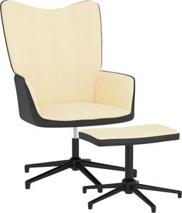 vidaXL Fotel z podnóżkiem, kremowy, aksamit i PVC 1