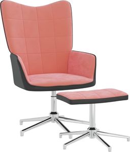 vidaXL Fotel z podnóżkiem, różowy, aksamit i PVC 1