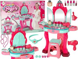 LeanToys Zestaw Piękności Toaletka z Lustrem Światła Dźwięk Biżuteria Różowa 1
