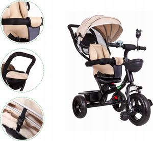 Ecotoys Rowerek trójkołowy, obracane siedzisko, beżowy 8