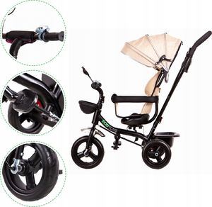 Ecotoys Rowerek trójkołowy, obracane siedzisko, beżowy 9