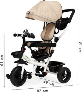 Ecotoys Rowerek trójkołowy spacerówka wózek obracany 360 5