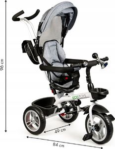 Ecotoys Rowerek Trójkołowy Obracany Szary 11