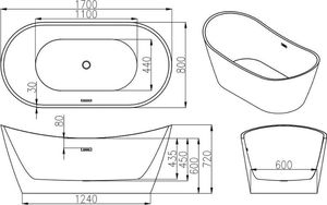 Wanna Mexen Mexen Montana wanna wolnostojąca 170 x 80 cm biała/czarna - 52011708075 2