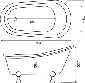 Wanna Mexen Mexen Retro wanna wolnostojąca 170 x 75 cm biała/czarna nogi złote - 53251707575-50 2
