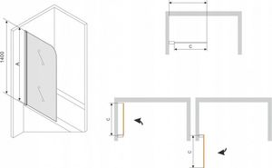 Parawan nawannowy Mexen Mexen Felix parawan nawannowy 1-skrzydłowy 80 x 140 cm, transparent, chrom - 890-080-001-01-00 2