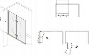 Parawan nawannowy Mexen Felix 2-częściowy szkło przejrzyste, profil biały 1