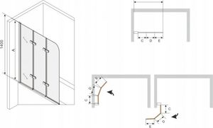 Parawan nawannowy Mexen Felix 3-częściowy szkło przejrzyste, profil czarny 2