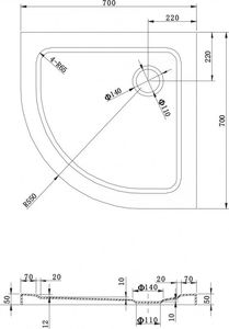 Brodzik Mexen Mexen slim brodzik półokrągły 70 x 70 cm, czarny - 41707070 2