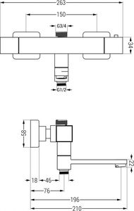Bateria wannowa Mexen Cube ścienne biały 2