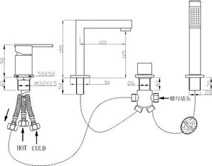 Bateria wannowa Mexen Cube 4-otworowe czarny 2