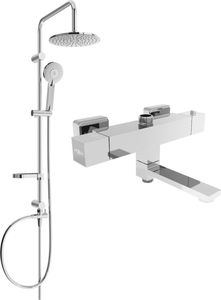 Zestaw prysznicowy Mexen Mexen Carl zestaw wannowo-prysznicowy z deszczownicą i baterią wannowo-prysznicową termostatyczną Cube, chrom - 77910240-00 1