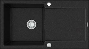 Zlewozmywak Mexen Leo  granitowy 1-komorowy z ociekaczem 900 x 500 mm, czarny/srebrny metalik - 6501901010-73 1