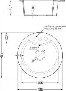 Zlewozmywak Mexen Diego  granitowy 1-komorowy 488 x 480 mm, beżowy - 6512481000-69 2