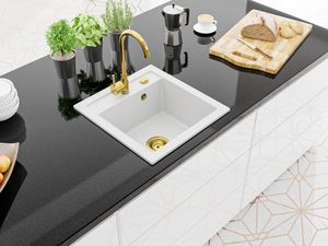 Zlewozmywak Mexen Mexen Vito zlewozmywak granitowy 1-komorowy z baterią kuchenną Telma, złoty - 6503-20-670200-50 2