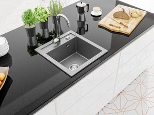Zlewozmywak Mexen Vito  granitowy 1-komorowy z baterią kuchenną Telma, szary - 6503-71-670200-00 2