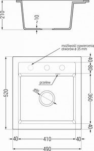 Zlewozmywak Mexen Vito  granitowy 1-komorowy z baterią kuchenną Telma, szary - 6503-71-670200-00 3