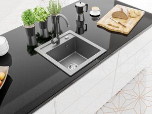 Zlewozmywak Mexen Vito  granitowy 1-komorowy z baterią kuchenną Telma, szary - 6503-71-670200-71 2