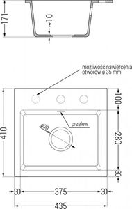 Zlewozmywak Mexen Milo  granitowy 1-komorowy z baterią kuchenną Telma, czarny nakrapiany - 6505-76-670200-00 4