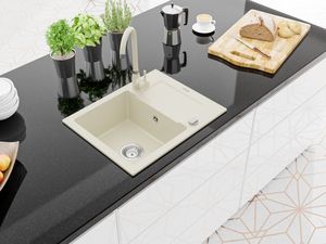 Zlewozmywak Mexen Enzo  granitowy 1-komorowy z ociekaczem i baterią kuchenną Telma, biały - 6506-69-670200-69 2