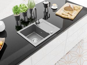 Zlewozmywak Mexen Enzo  granitowy 1-komorowy z ociekaczem i baterią kuchenną Telma, biały - 6506-71-670200-71 2