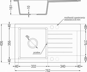 Zlewozmywak Mexen Pablo  granitowy 1-komorowy z ociekaczem i baterią kuchenną Telma, szary - 6510-71-670200-71 4