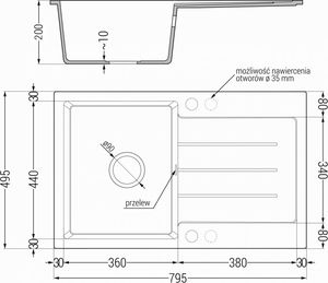 Zlewozmywak Mexen Mexen Bruno zlewozmywak granitowy 1-komorowy z ociekaczem i baterią kuchenną Telma, szary - 6513-71-670200-00 4