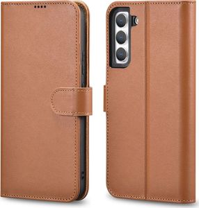 iCarer iCarer Haitang Leather Wallet Case skórzane etui do Samsung Galaxy S22+ (S22 Plus) portfel obudowa pokrowiec brązowy (AKSM05BN) 1