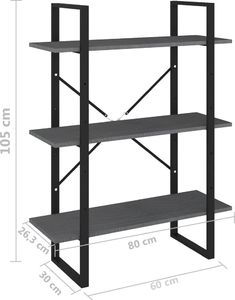 vidaXL 3-poziomowy regał na książki, szary, 80x30x105 cm, sosnowy 8