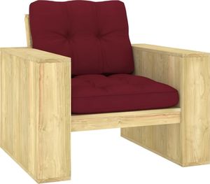 vidaXL Krzesło ogrodowe z poduszkami w kolorze wina, drewno sosnowe 1