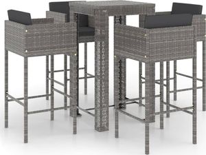 vidaXL 5-cz. zestaw mebli barowych z poduszkami, rattan PE, szary 2