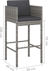 vidaXL 5-cz. zestaw mebli barowych z poduszkami, rattan PE, szary 8