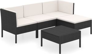 vidaXL 5-cz. zestaw wypoczynkowy do ogrodu, poduszki, czarny rattan PE 2