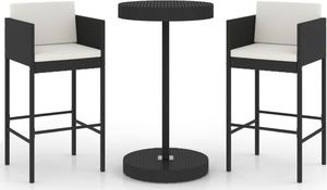 vidaXL 3-cz. zestaw mebli barowych z poduszkami, rattan PE, czarny 2