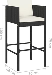 vidaXL 3-cz. zestaw mebli barowych z poduszkami, rattan PE, czarny 8
