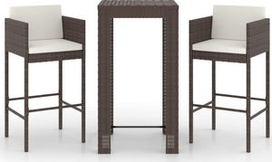 vidaXL 3-cz. ogrodowy zestaw mebli barowych, poduszki, rattan PE, brąz 2