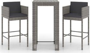 vidaXL 3-cz. zestaw mebli barowych z poduszkami, rattan PE, szary 2