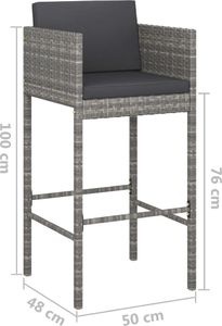 vidaXL 3-cz. zestaw mebli barowych z poduszkami, rattan PE, szary 8