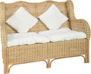 vidaXL Sofa 2-osobowa, naturalny rattan i len 1