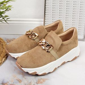 W. Potocki Sneakersy damskie z łańcuchem slip on beżowe Potocki 39 4