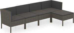 vidaXL 5-cz. zestaw wypoczynkowy do ogrodu, poduszki, rattan PE, szary 2