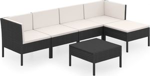 vidaXL 6-cz. zestaw wypoczynkowy do ogrodu, poduszki, czarny rattan PE 2