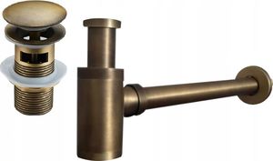 Syfon Mexen Mexen półsyfon umywalkowy okrągły z korkiem klik-klak, z przelewem, brąz antyczny - 7992050-30 1