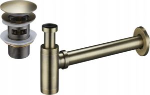 Syfon Mexen Mexen półsyfon umywalkowy okrągły z korkiem klik-klak, z przelewem, mosiądz antyczny - 7992050-40 1
